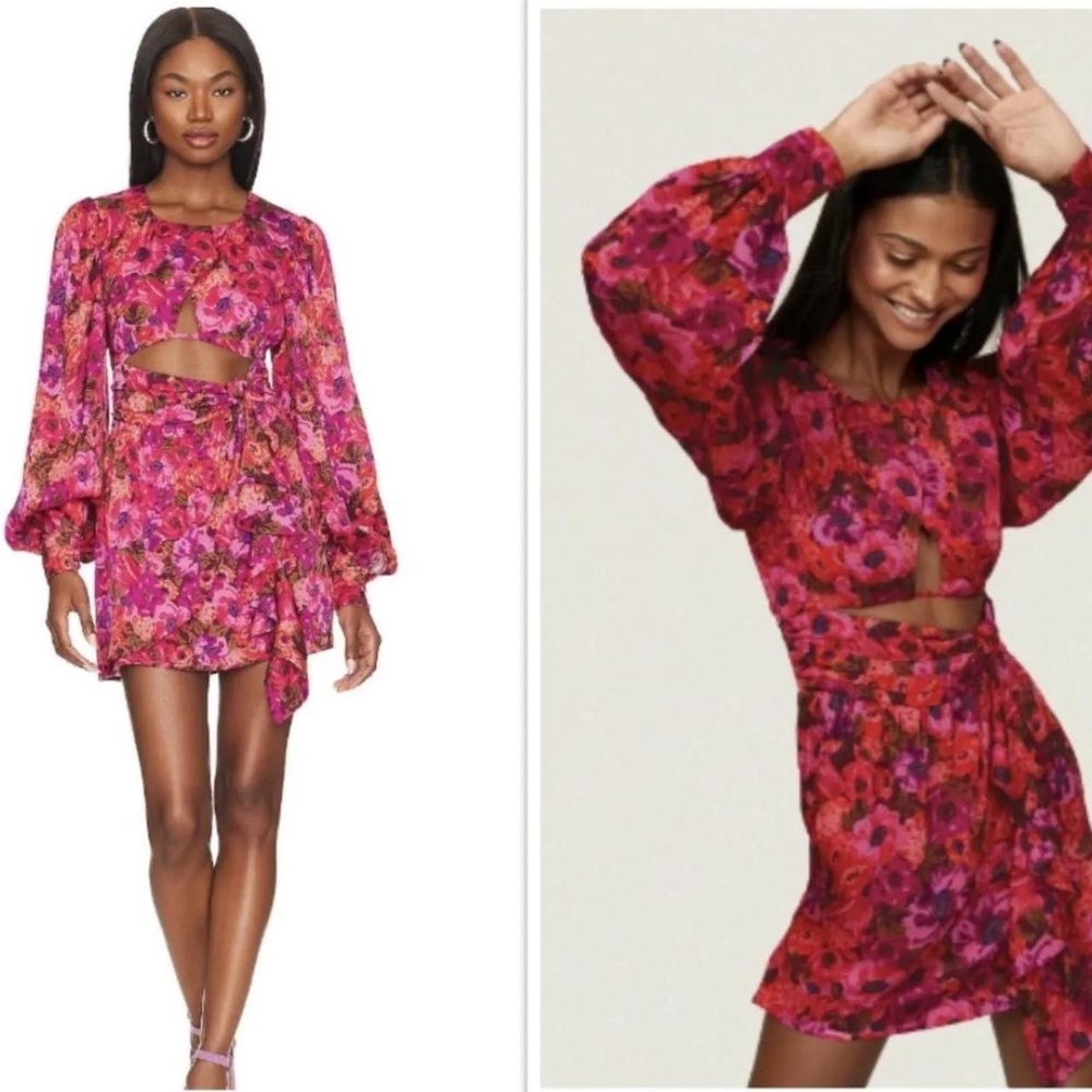 For Love & Lemons Lauren Floral Cutout Mini Dress Size XS NWT - Picture 3 of 14